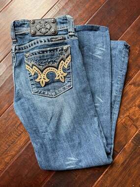 Y2K Miss Me Bootcut Embellished Low Rise Jeans Size 30 Hemmed to 26 Inseam